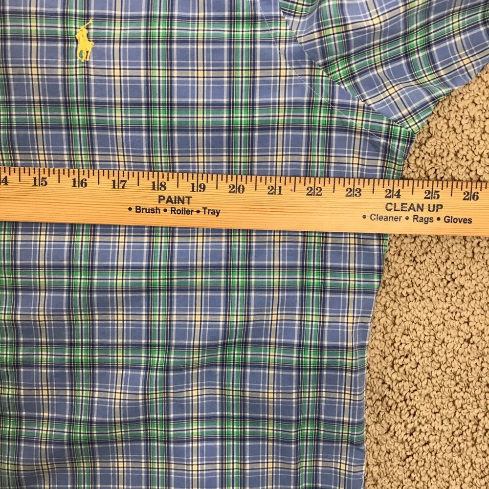 Ralph Lauren Mens XL‎ Custom Fit Plaid Button Down Shirt Blue Green Long Sleeve